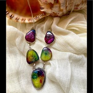 NEW Rainbow Solar Quartz 925 Silver Necklace